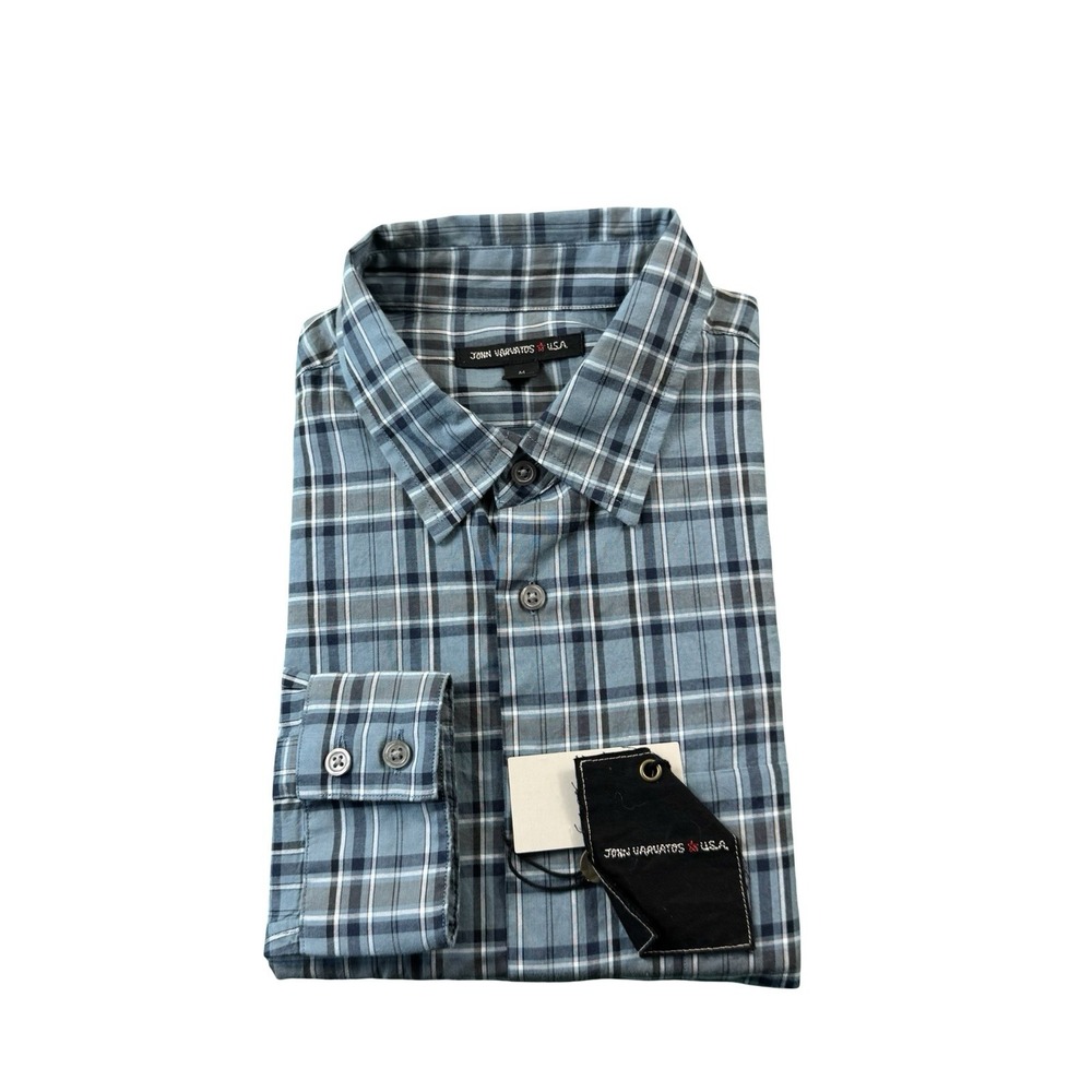 John Varvatos USA Mens Blue Checked Cotton Button Front Shirt W373N4B-44VJ M